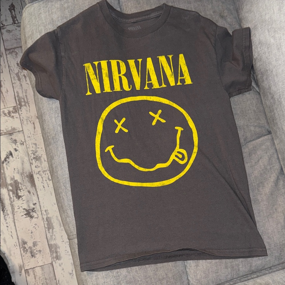 NIRVANA Kids Dark Brown Tee with Yellow Graphic